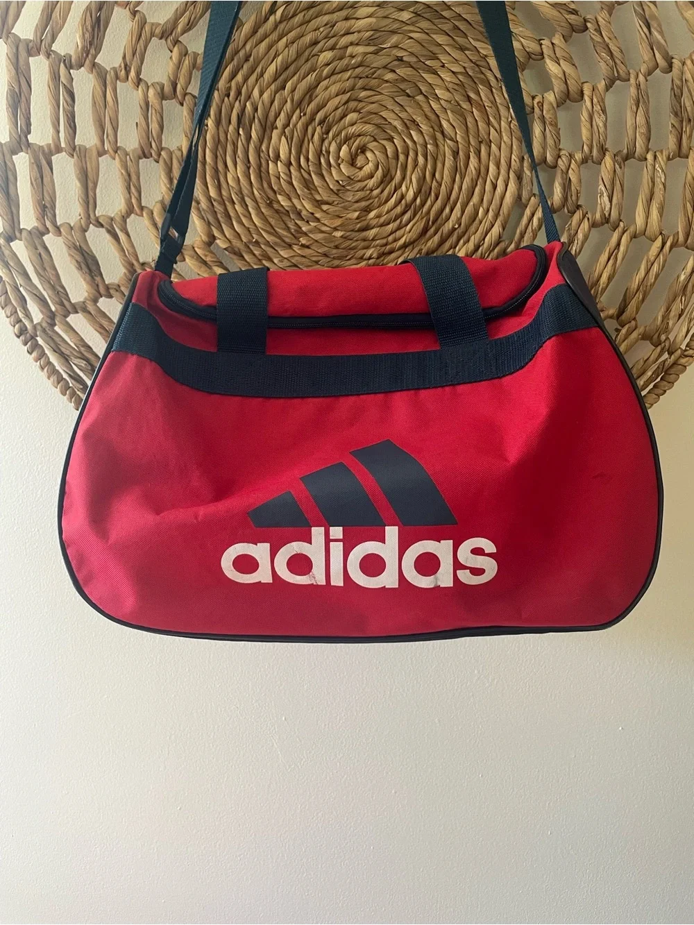 Adidas Red and Navy Blue Duffel Bag